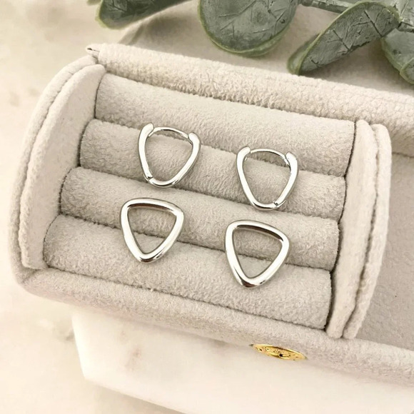 925 Sterling Silver Double Link Earrings Silver Dangle Drop Earrings - Picture 2 of 4